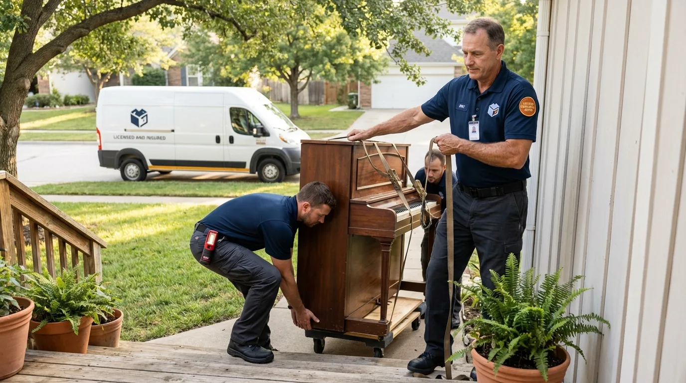 Licensed piano movers securing grand piano in Tazewell, VA
