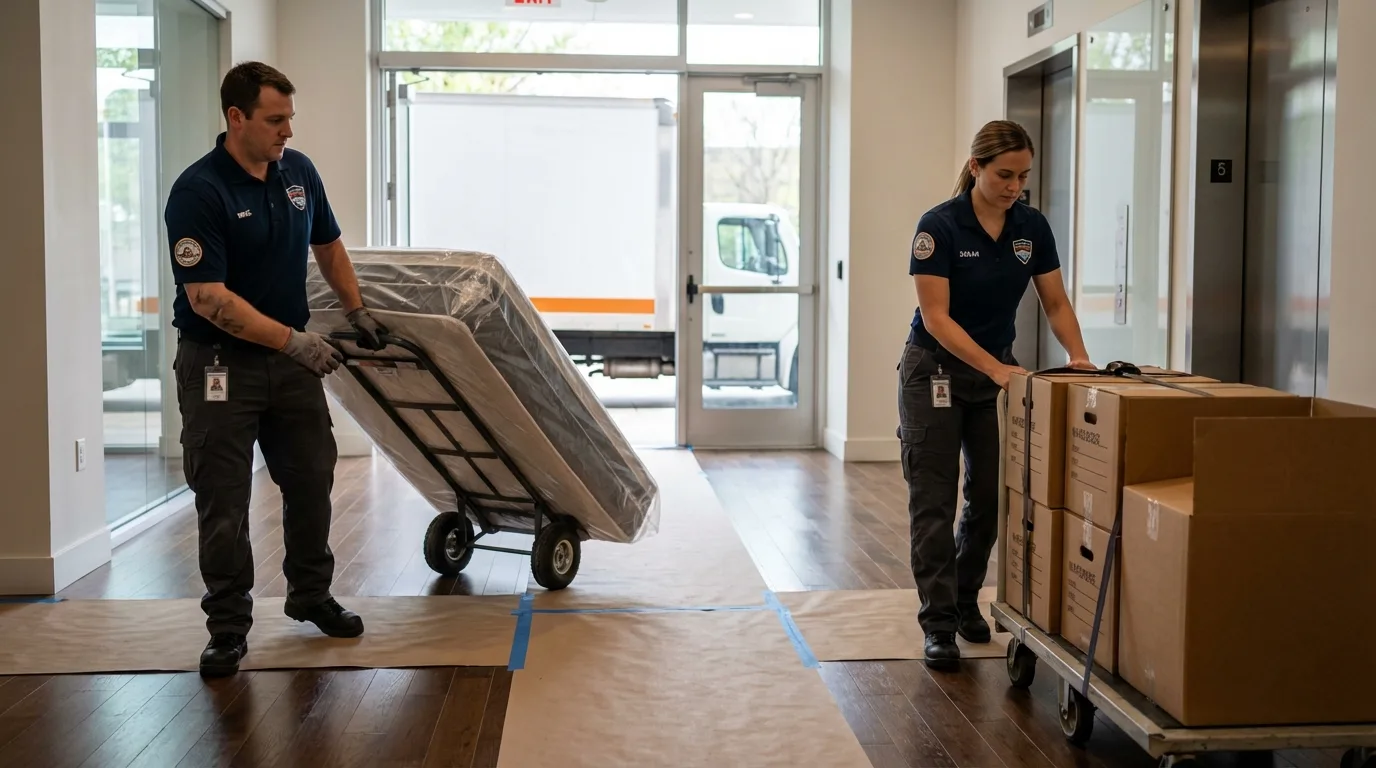 Professional apartment movers loading elevator in Tazewell, VA